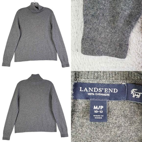 Lands’ End Sweater Women's Cashmere Turtle Neck LS Pullover Gray Size Medium M - Picture 1 of 8